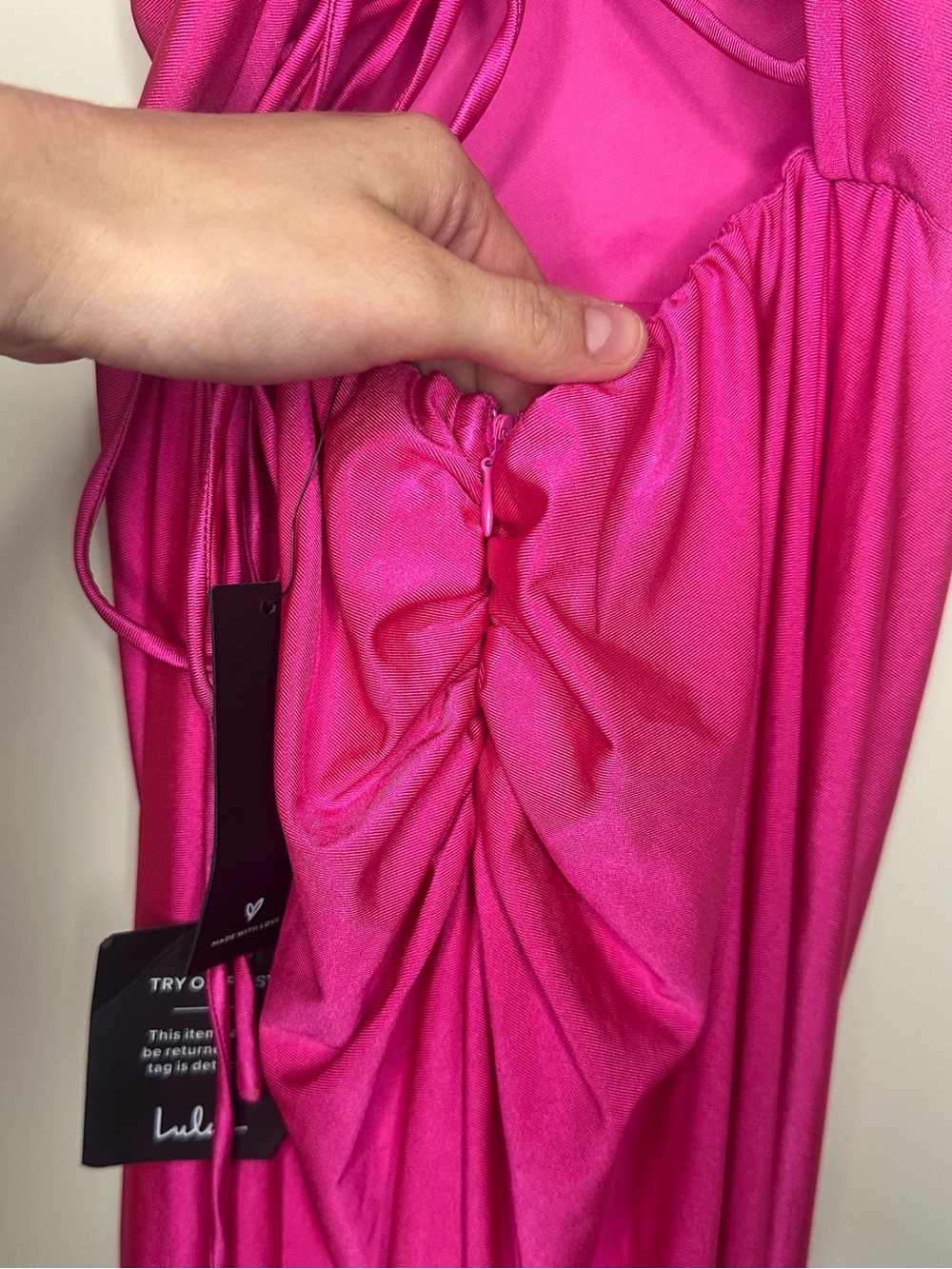 Divine Desires Hot Pink Satin Lace-Up Mermaid Maxi Dress | Size Small | NWT - Picture 10 of 12